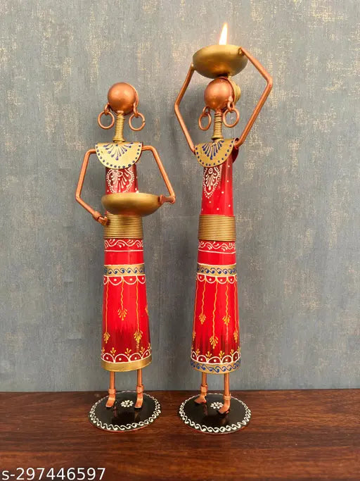 Metal Wrought Iron Tribal Lady showpieces Items Set Of 2