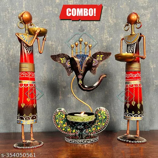 Ganesha T light combo Iron Tribal Lady showpieces Ladies Doll Figurine Statue Decorative Items