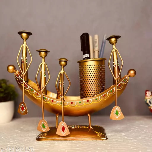 Kraphy Metal Home Decor,Long Kerala Water Boat Showpiece, Pen Stand,Standard, Multicolour