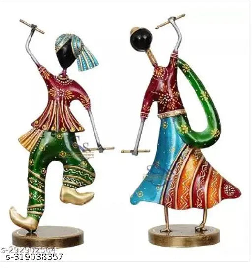 (Pack Of 2) Kraphy Wrought Iron Gujarati Dandiya Dancer Couple