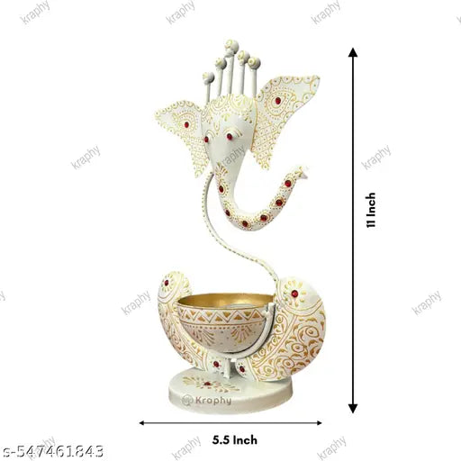 White Ganesh Ji Iron Tealight Candle Holder