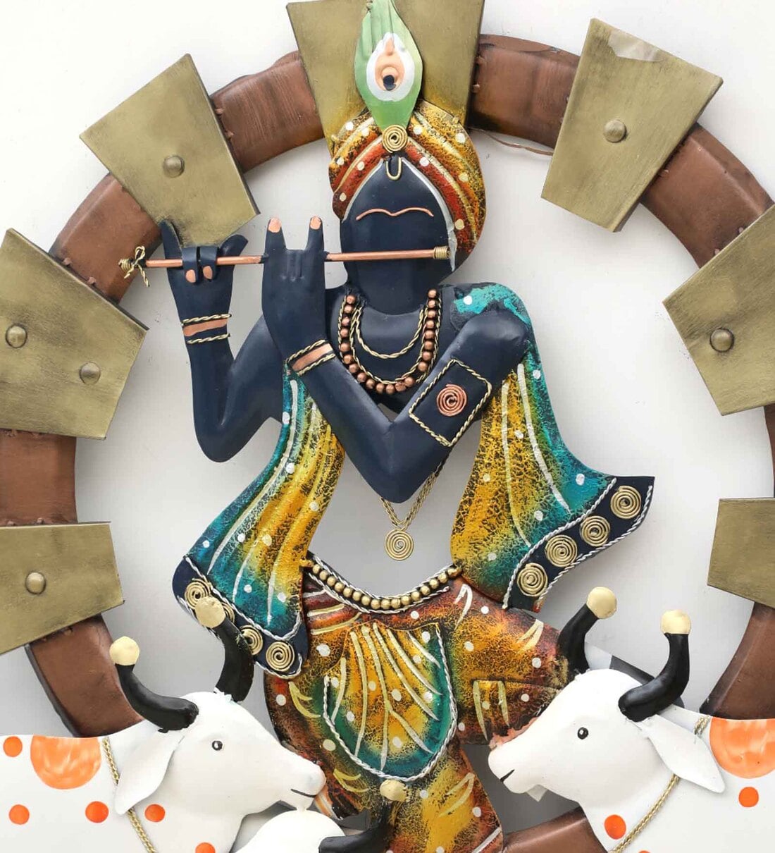 Lord krishna With Cow Back Light Spiritual Metallic Wall Art