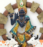 Lord krishna With Cow Back Light Spiritual Metallic Wall Art