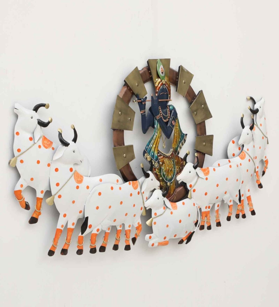 Lord krishna With Cow Back Light Spiritual Metallic Wall Art