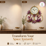 Rajasthani Musical Couple Metal Wall Clock | Hand-Painted Purple Folk Art | 19 x 18 Inch thumbnail