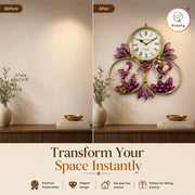 Rajasthani Musical Couple Metal Wall Clock | Hand-Painted Purple Folk Art | 19 x 18 Inch