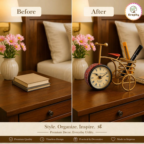 Kraphy Metal Cycle Pen Stand With Clock media 3