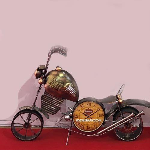 Multicolor Metal bike With Watch Home And Wall Decor