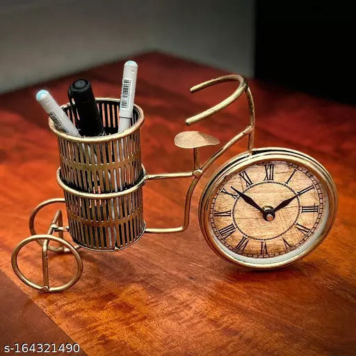 Kraphy Antique Iron Flower Pot & Pen stand With Clock