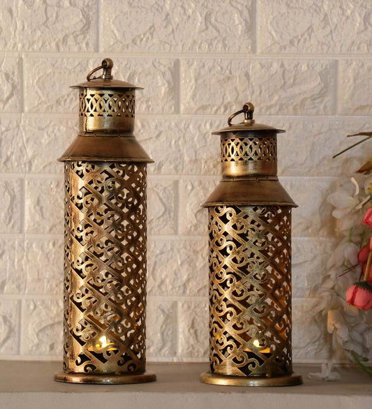 Brown Brass Finish Table Tea Light Holder Set of 2