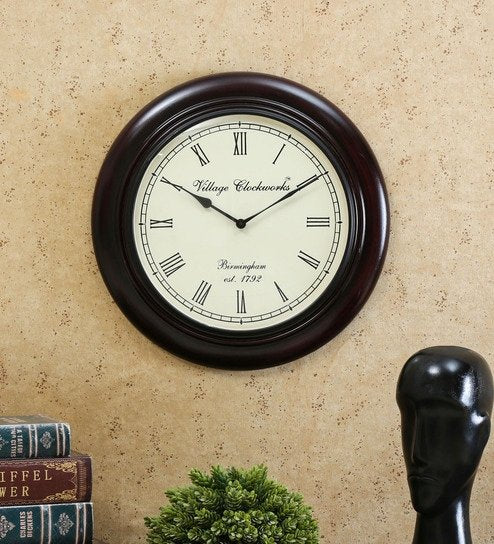 Brown Brass Round Analog Antique Wall Clock