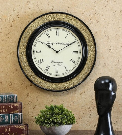 Brown Brass Round Analog Wall Clock Decor