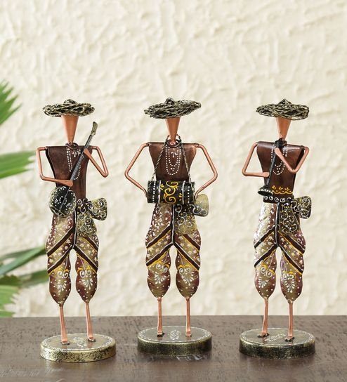 Brown Wrought Iron Human Figurine Set Of 3 Showpieces