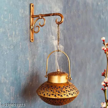 Kraphy Iron Handi Degchi Style And T-light Dhoop Holder With Bracket