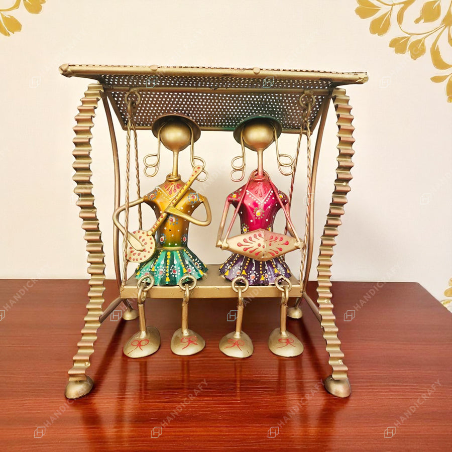 Metal Musician Couple on Swing Showpiece (10x9 Inch)
