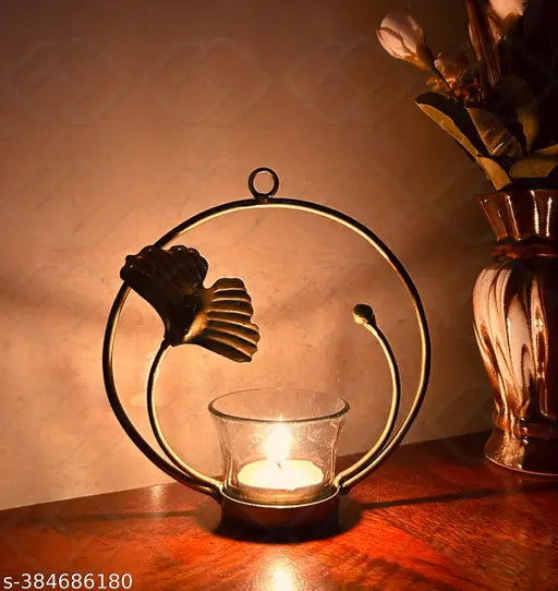 Metal Ginko Leaf T light Holder Decorative Hanging Showpiece