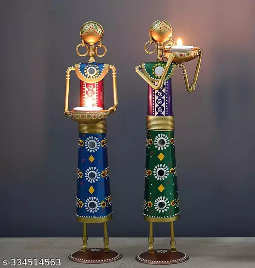 (Pack of 2) Metal Wrought Iron Tribal Lady showpieces Items