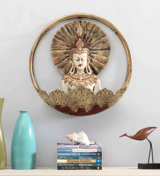 Metal Round Buddha Wall Art for Home Décor (15 x 15 Inches)