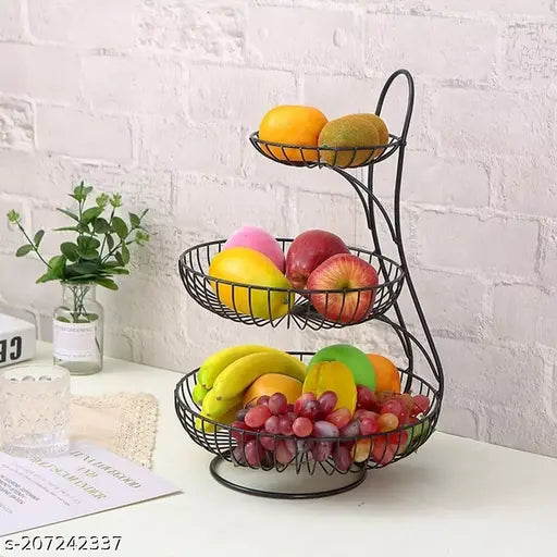 Kraphy 3 Tier Steel Fruit and Vegetable Basket for Kitchen - Fruit Basket for Dining Table - Fruit Bowl – Fruit and Vegetable Stand for Kitchen – Counter Top Fruit Rack, Tiered Shelf