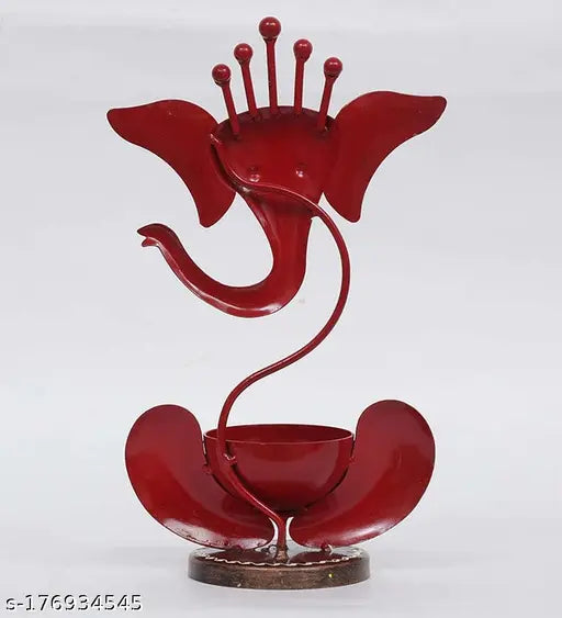 Kraphy Orange Metal Ganesha Tea-Light Showpiece