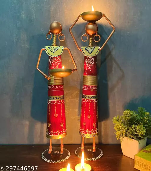 Metal Wrought Iron Tribal Lady showpieces Items Set Of 2