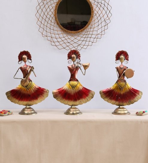 Gold Iron Red Doll lady Human Figurine Set of 3