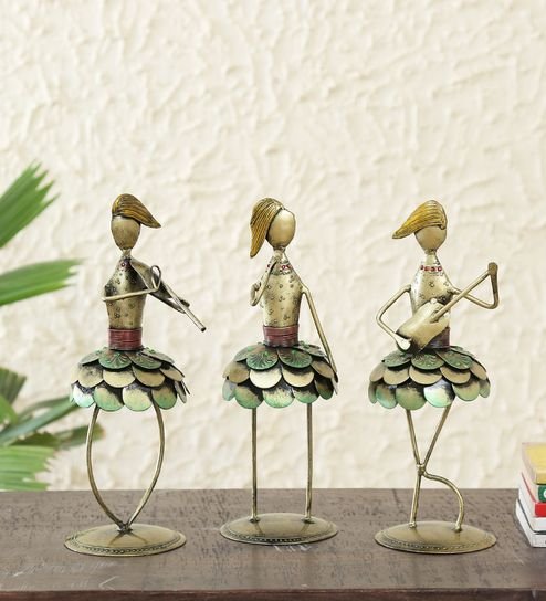 Green Wrought Iron Human Figurine Showpieces Set Of 3