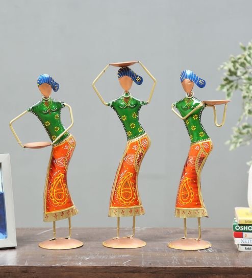 Green Wrought Iron Human Figurine Set Of 3