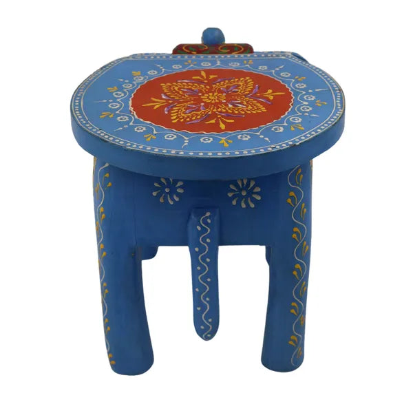 Wooden Elephant Stool With Blue Color