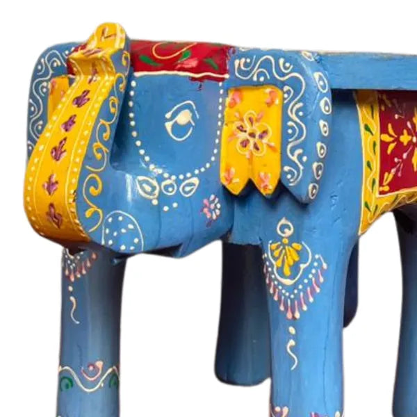 Wooden Elephant Stool With Blue Color