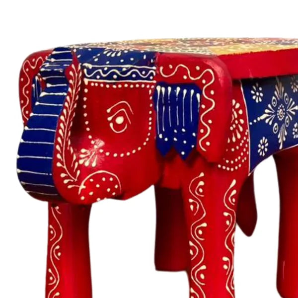 Wooden Elephant Stool With Rad Color