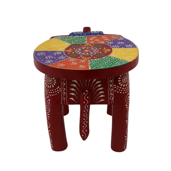 Wooden Elephant Stool With Rad Color