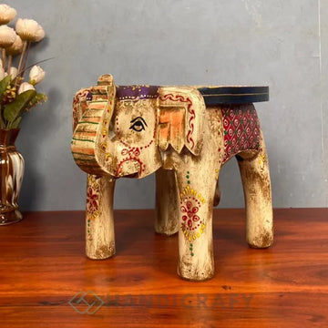 Wooden Elephant Stool With Natural Color