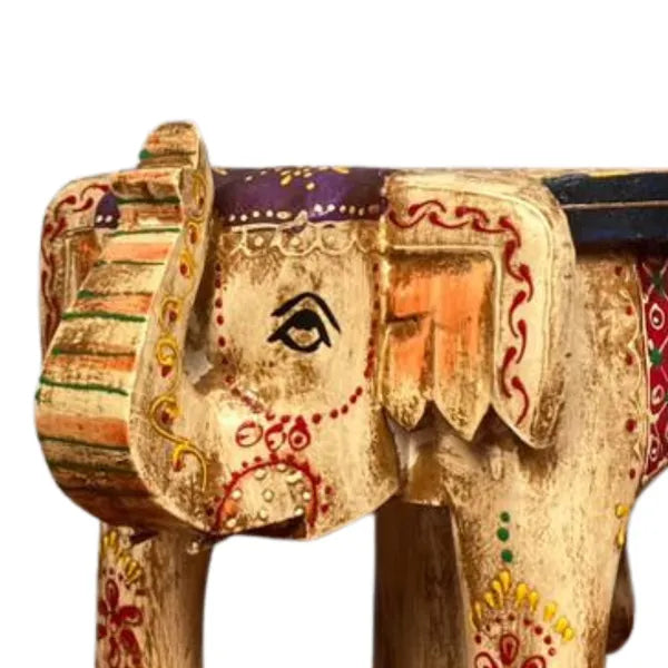 Wooden Elephant Stool With Natural Color