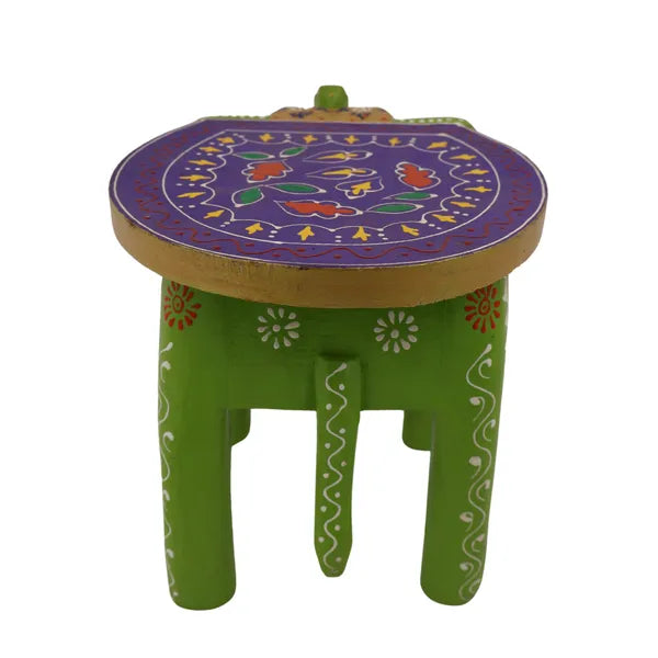 Wooden Elephant Stool With Green Color