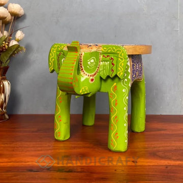 Wooden Elephant Stool With Green Color