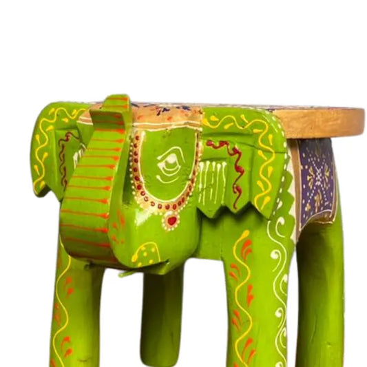 Wooden Elephant Stool With Green Color