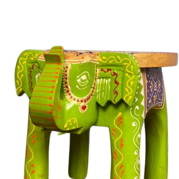 Wooden Elephant Stool With Green Color