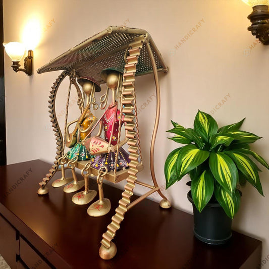 Metal Musician Couple on Swing Showpiece (10x9 Inch)