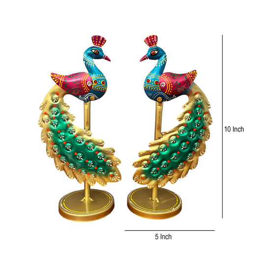 Metal Peacock Showpiece Set of Two (10x5 Inch )