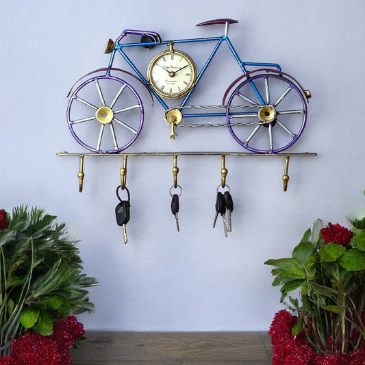 Blue Iron Cycle With Clock Key Holder