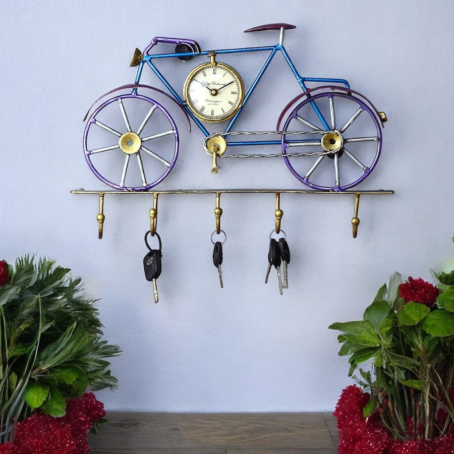 Blue Iron Cycle With Clock Key Holder