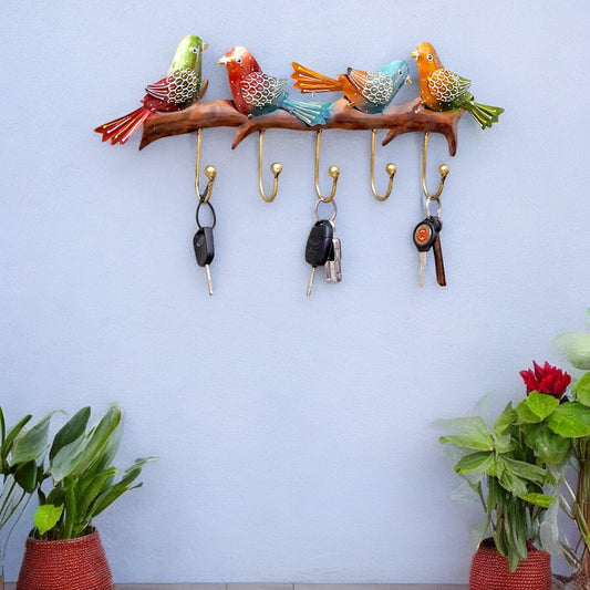 Multicolour Metal Handpainted Bird Key Holder