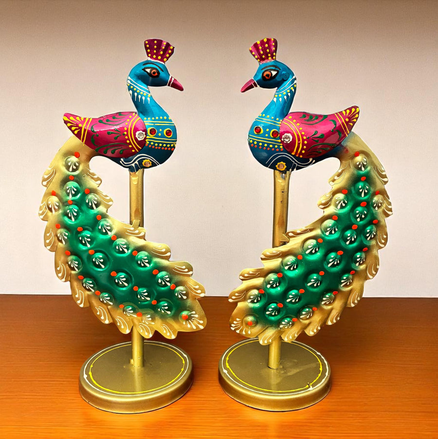 Metal Peacock Showpiece Set of Two (10x5 Inch )