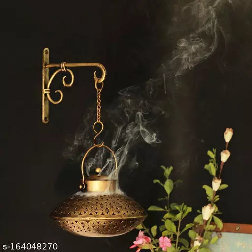 Kraphy Metal Wall Art Dhoop Degachi and candle Holder Wall Hanging With Wall Bracket And Bells