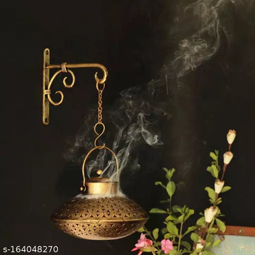 Kraphy Metal Wall Art Dhoop Degachi and candle Holder Wall Hanging With Wall Bracket And Bells
