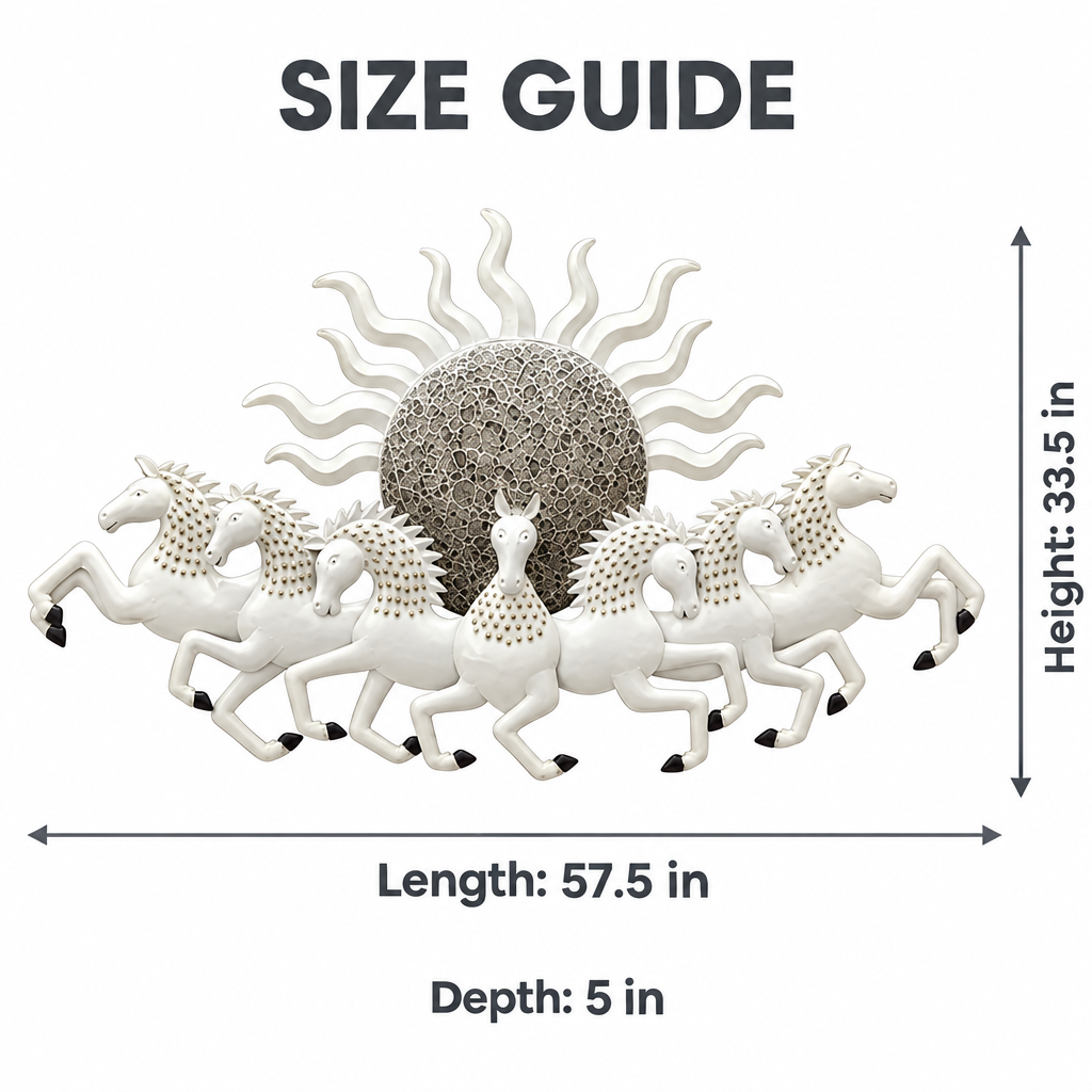 White Seven Running Horses Metal Wall Art size guide
