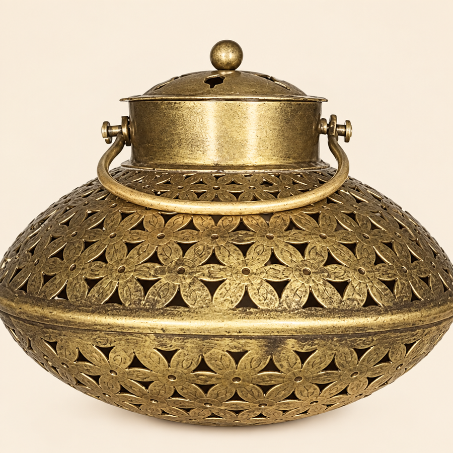 Kraphy Metal Wall Art Dhoop Degachi and candle Holder Wall Hanging With Wall Bracket And Bells