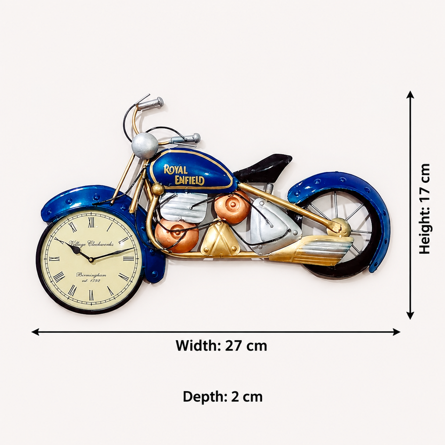 Metal Wall Art Red Bike Watch Panel In Blue Color