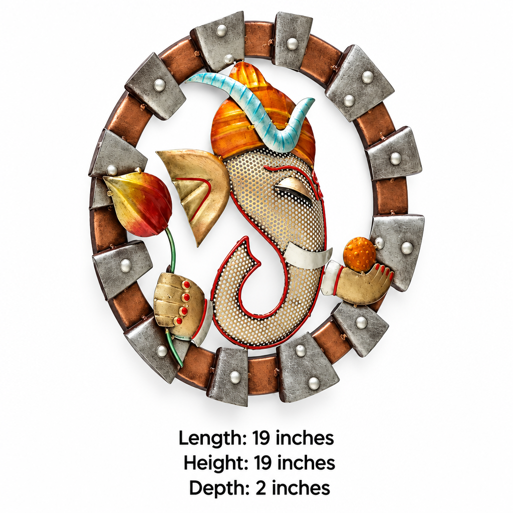 Metal Wall Art Ganesha Ladoo wall Panel WIth Led Light – size guide, 19 × 19 inches with 2-inch depth